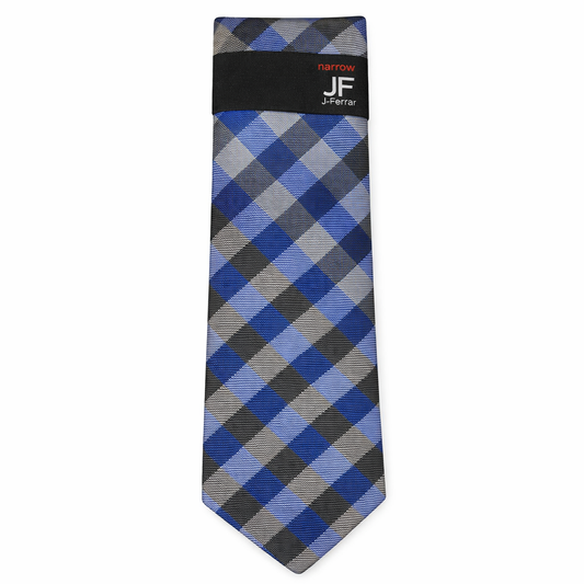 J.Ferrar Slim Fit Checkered Tie in Blue, Gray, and Black