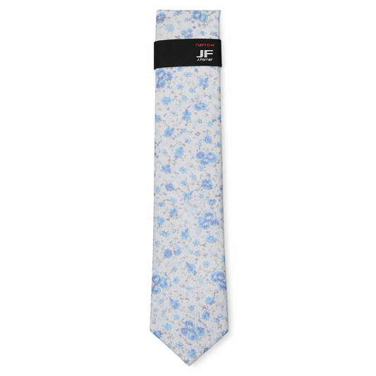 J.Ferrar Narrow Blue Floral Tie in Grey