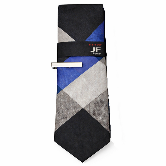 J.Ferrar Narrow Tie One Size with Geometric Pattern in Black/Blue