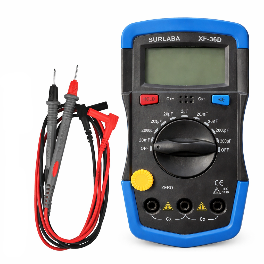 SURLABA 36D Handheld Capacitor Tester Multimeter – 200pF to 20mF