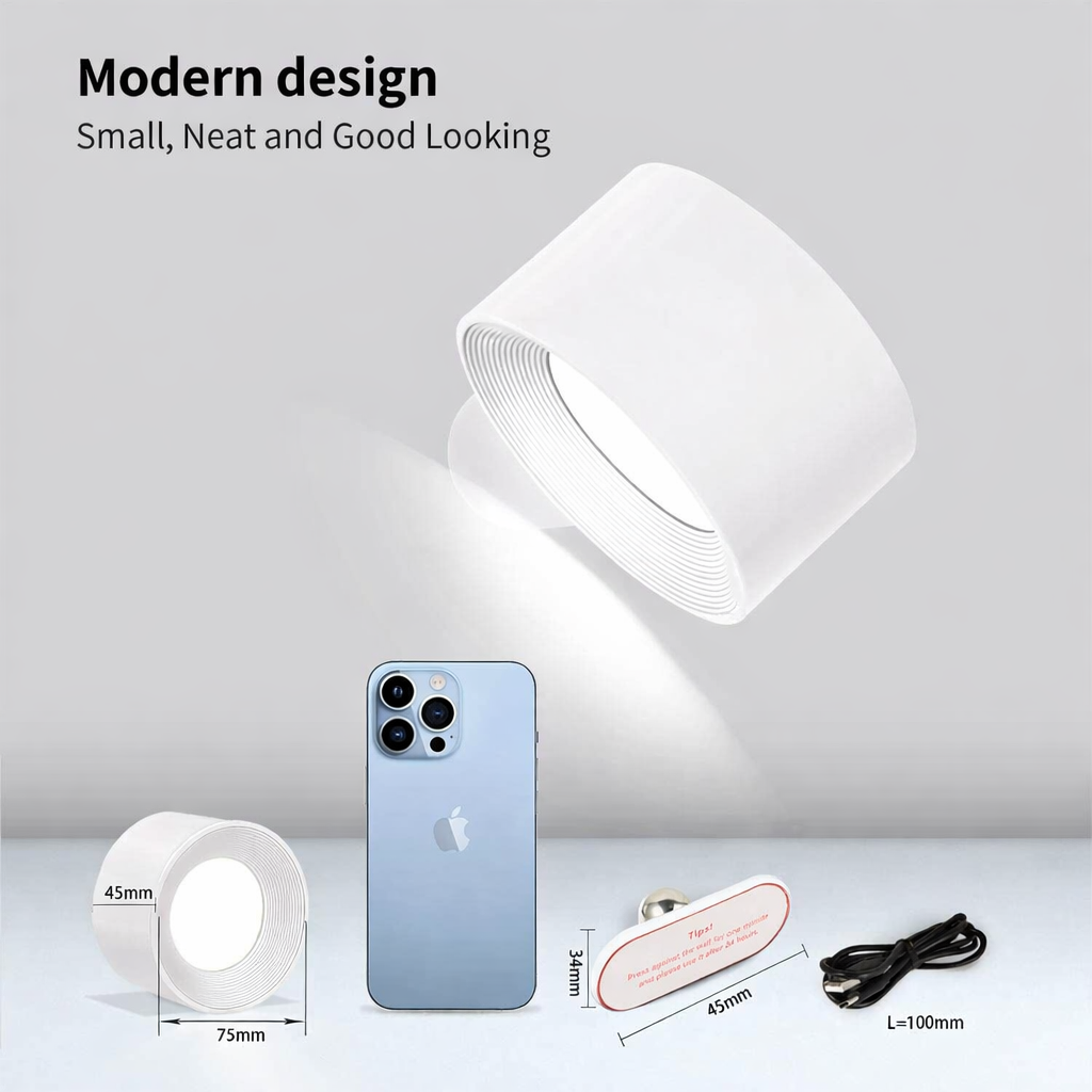 SANSUN Rechargeable LED Wall Mounted Light White 360° Rotatable