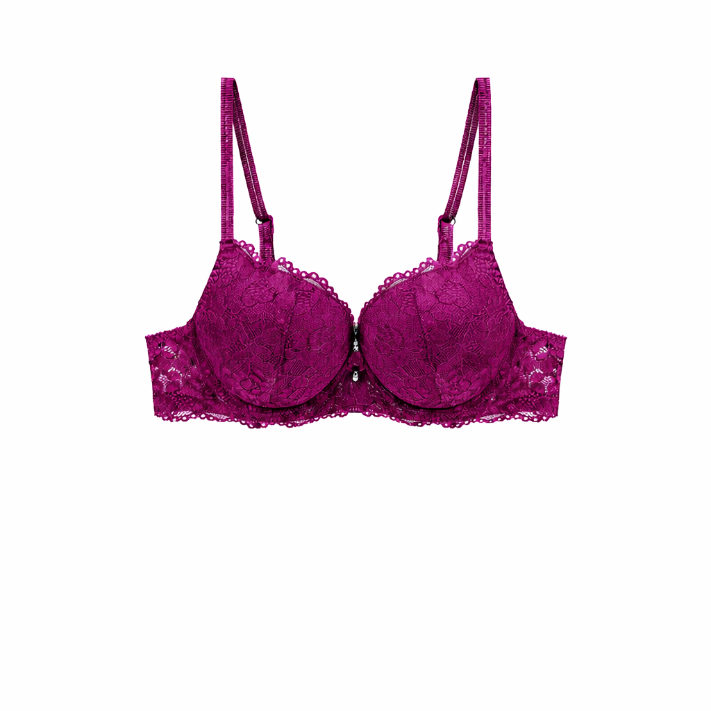 Shekini Women's Lace Lingerie Set – Push‑Up Bra & Panty in Pink