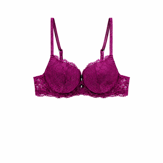 Shekini Women's Lace Lingerie Set – Push‑Up Bra & Panty in Pink