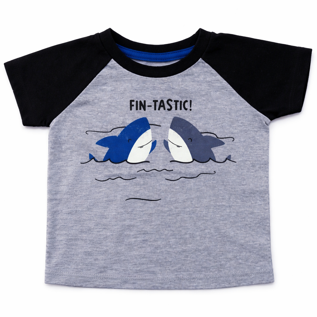 Okie Dokie Baby Boys “Fin-Tastic!” Shark Graphic Raglan T-Shirt