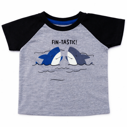 Okie Dokie Baby Boys “Fin-Tastic!” Shark Graphic Raglan T-Shirt