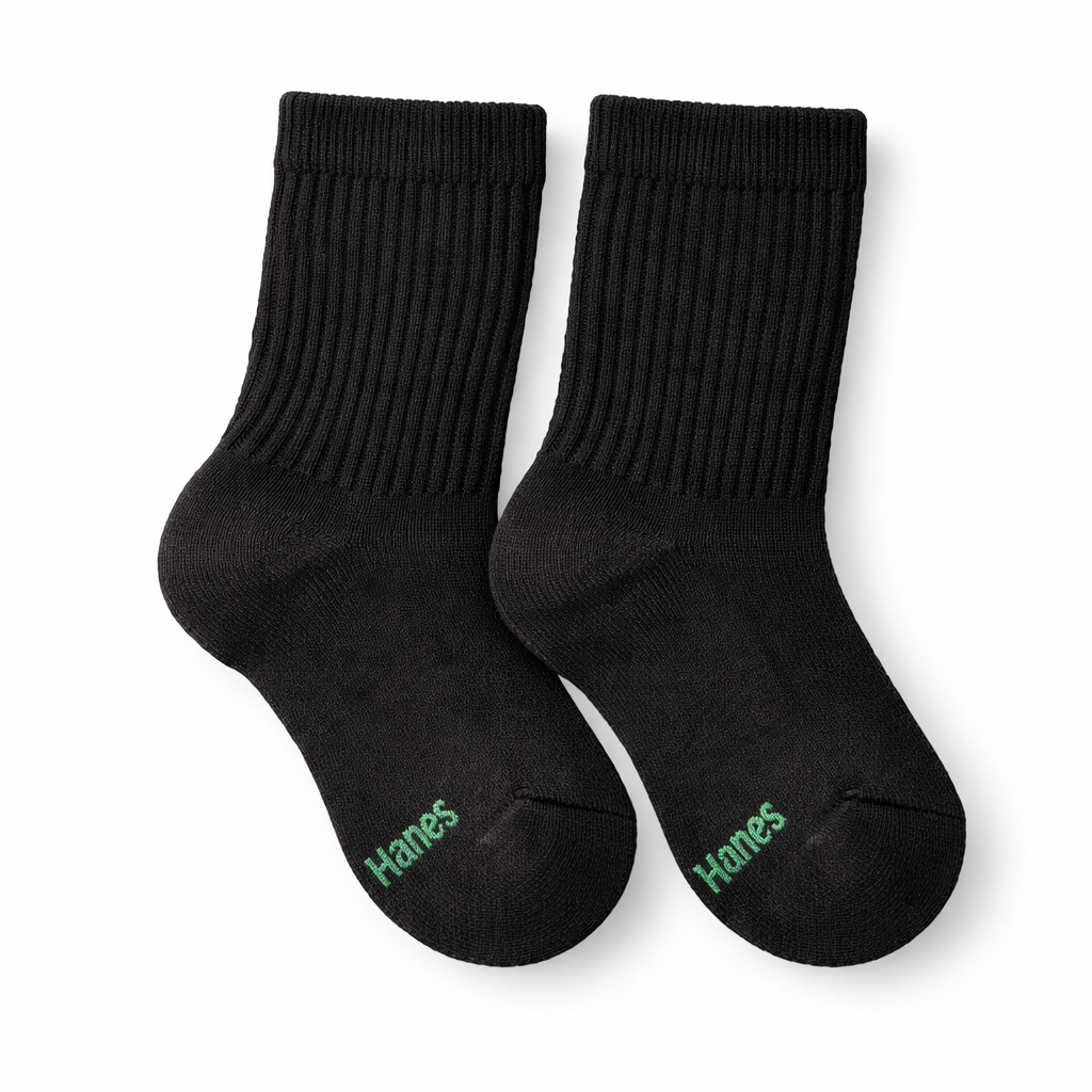 Hanes Boys Black Cushion Crew Socks