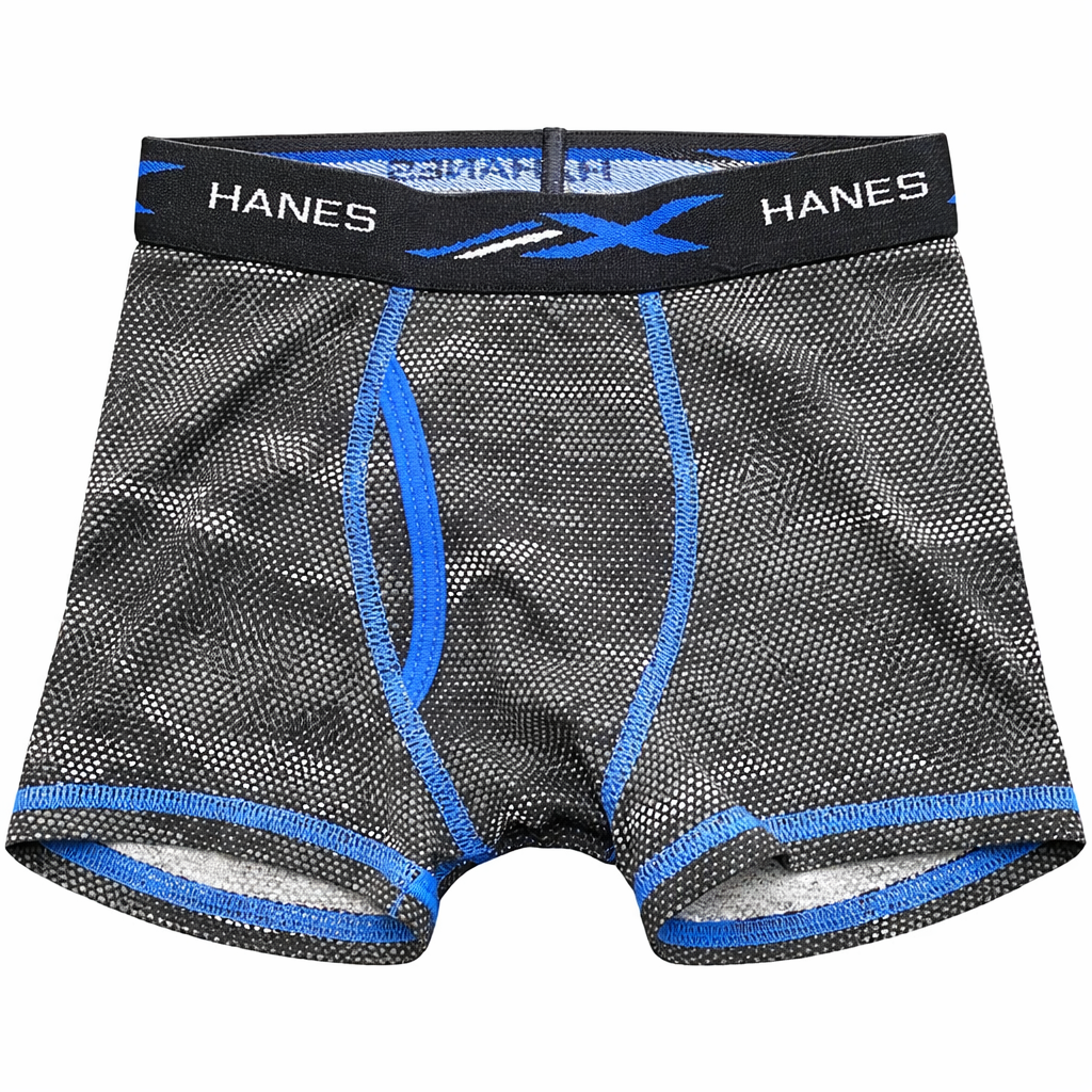 Hanes Men’s Breathable Mesh Boxer Briefs – Black with Blue Trim