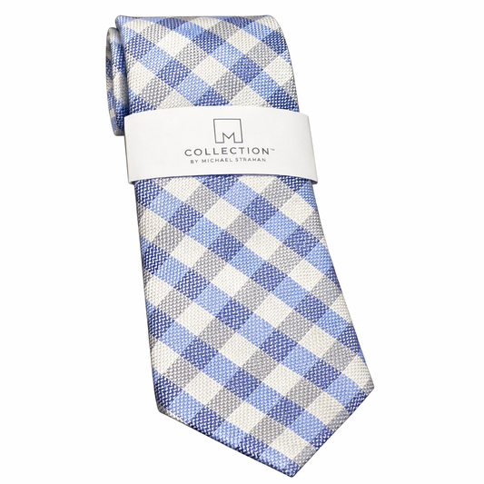 M Collection By Michael Strahan Checkered Slim Necktie – Blue & Grey Men’s Tie