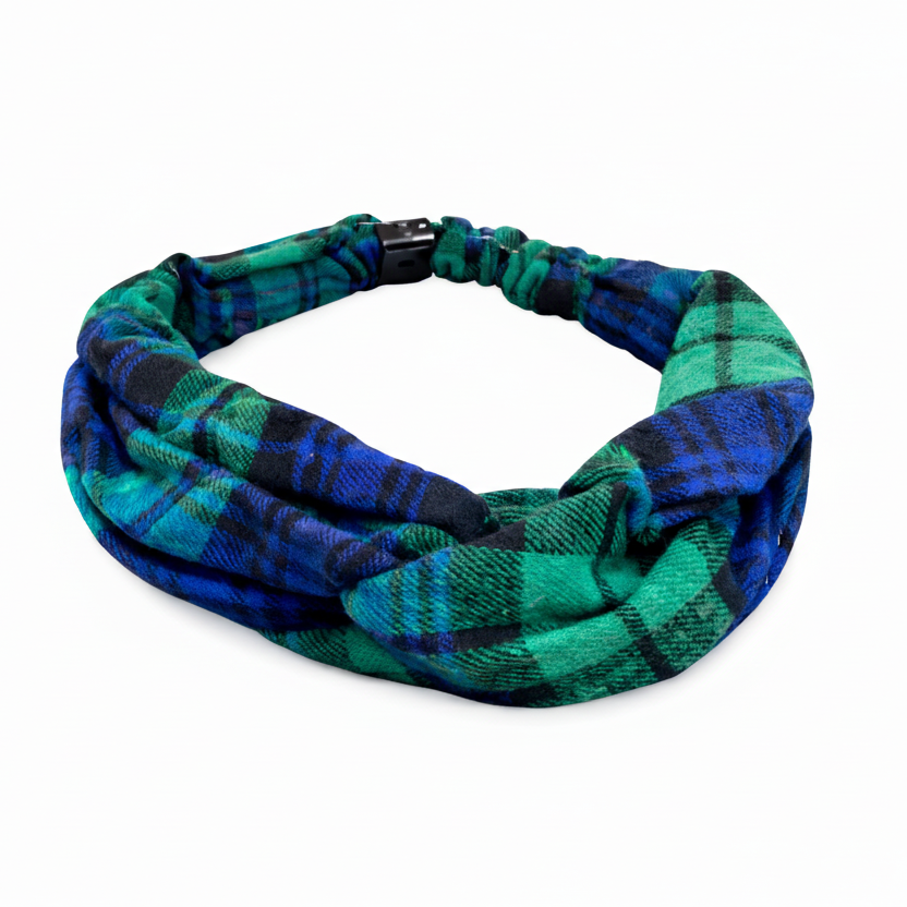 Arizona Jean Co Plaid Twist Headband – Green & Blue Fabric Hair Band