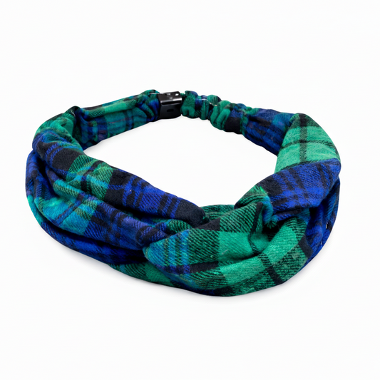 Arizona Jean Co Plaid Twist Headband – Green & Blue Fabric Hair Band