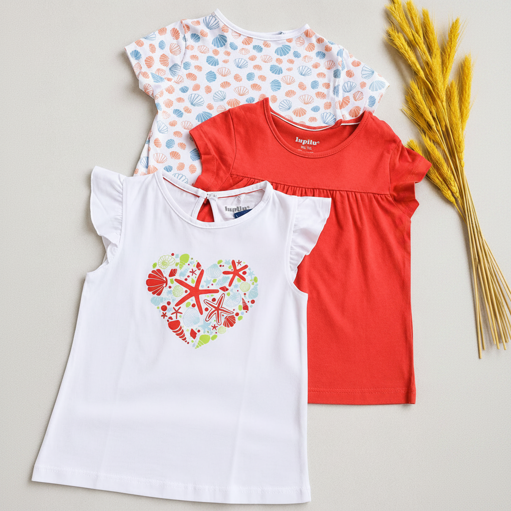 Lupilu Girls Kids T‑Shirt Set  Cotton Pack of 3