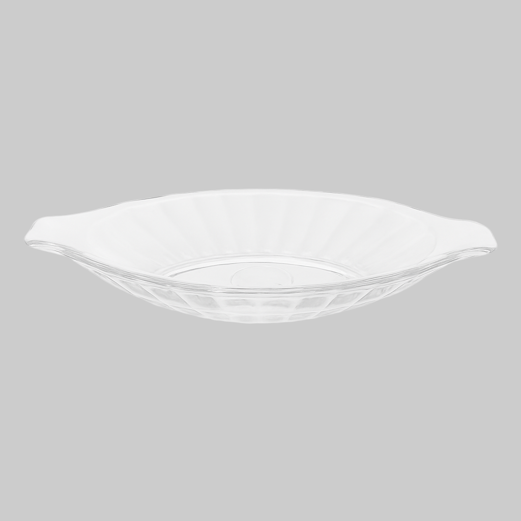 Clear glass bowl on a white background