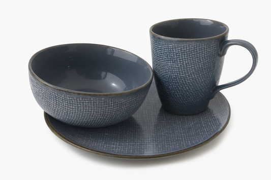 Handcrafted Textured Stoneware Cup & Saucer Set of 12
