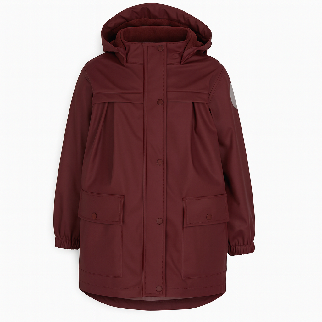 Maroon parka coat on a white background