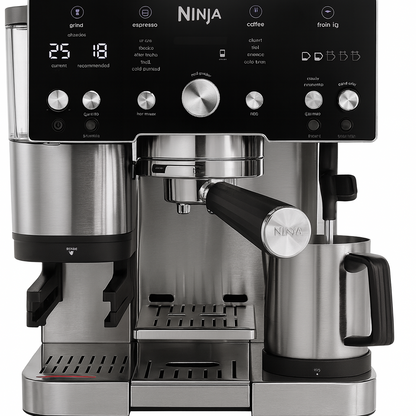 Ninja coffee maker with digital display on a white background