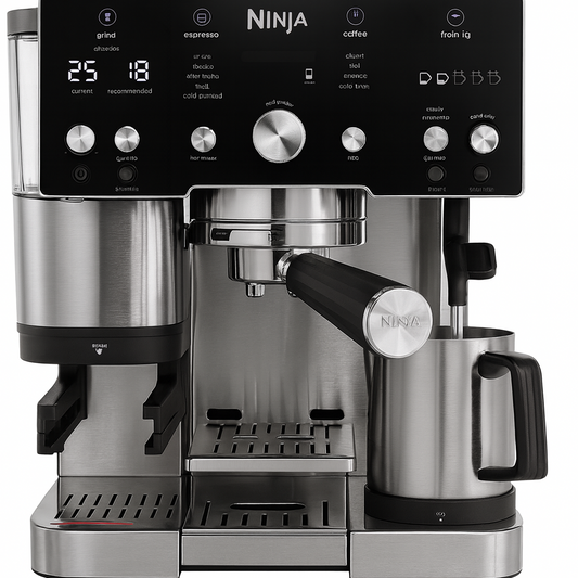 Ninja coffee maker with digital display on a white background