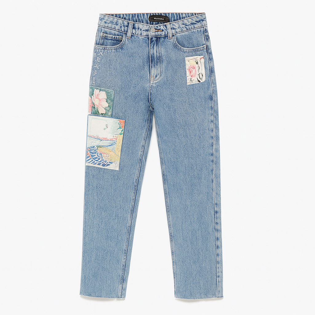Desigual Women's Patchwork Straight Jeans in Blue