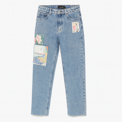 Desigual Women's Patchwork Straight Jeans in Blue