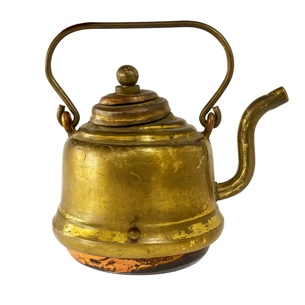 Small brass teapot on a white background