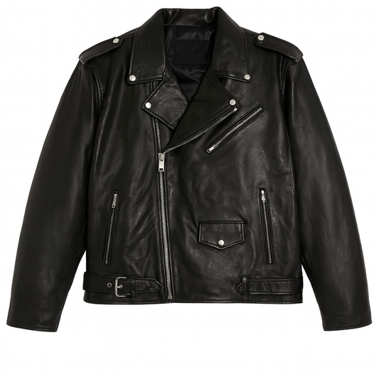 Black Leather Men's XL Biker Motorcycle Jacket with Zipper