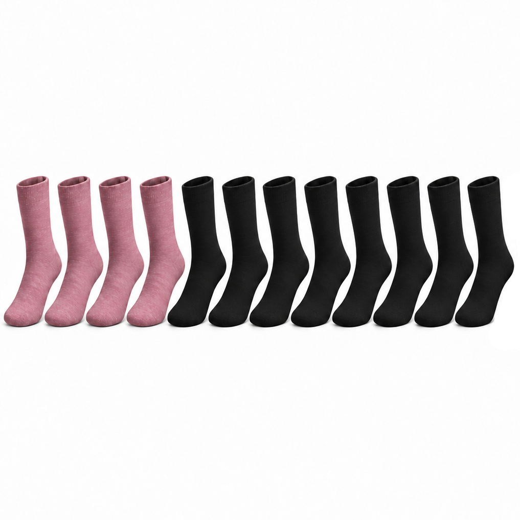 Esmara Women’s Crew Socks 6-Pack – 2 Mauve Pink & 4 Black