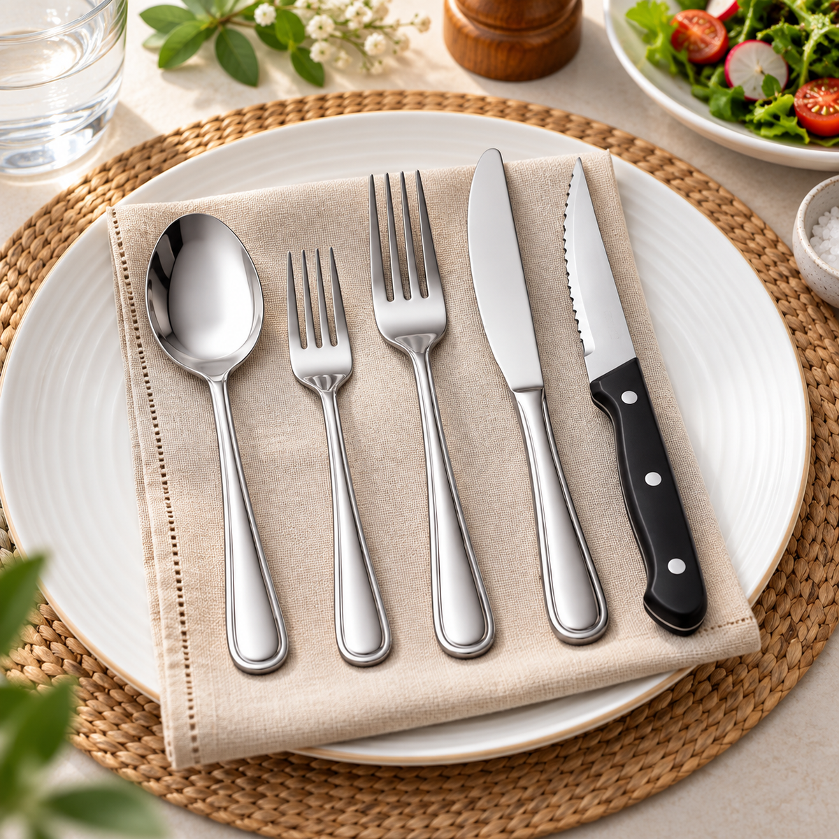 Gymdin 36-Piece Stainless Steel Cutlery Set with Steak Knives