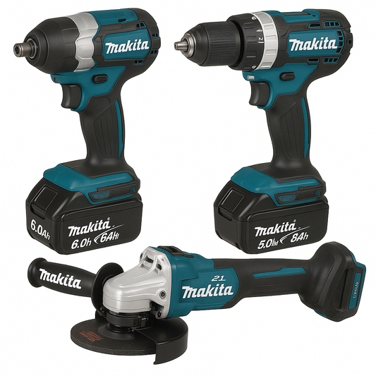 Makita Set of 18v CORDLESS Impact Wrench & Angle Grinder & Drill