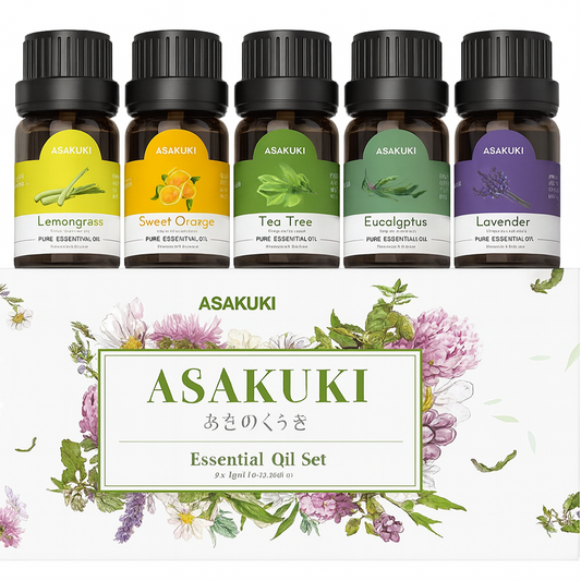 ASAKUKI 6-Count Essential Oil Diffuser Set – 10ml Bottles.