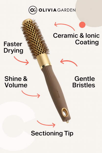 Olivia Garden Expert Blowout Shine: Ceramic Ionic Round Brush, Frizz-Free Hair