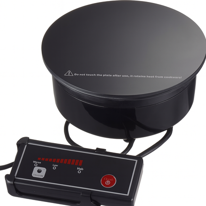 Lacor 700W Round Induction Plate – Compact Black Cooktop for Camping.