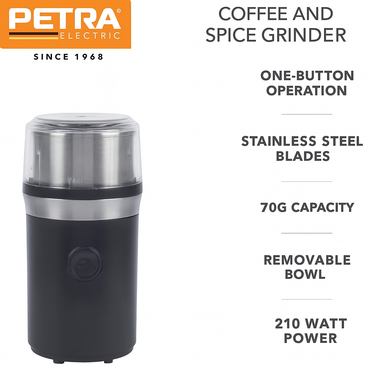 Petra 210W Coffee & Spice Grinder, 70g Capacity, Stainless Blade
