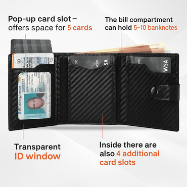 Tomylv RFID-Blocking Carbon Fiber Leather Bifold Wallet – Black/Orange