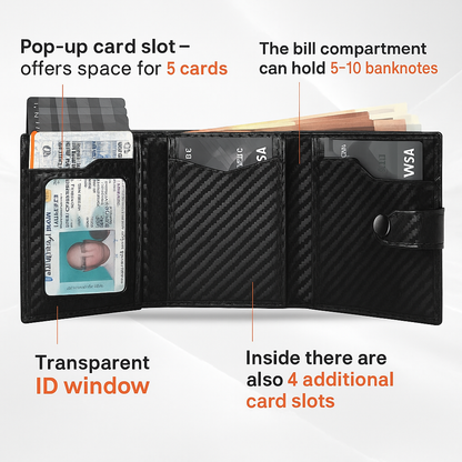 Tomylv RFID-Blocking Carbon Fiber Leather Bifold Wallet – Black/Orange