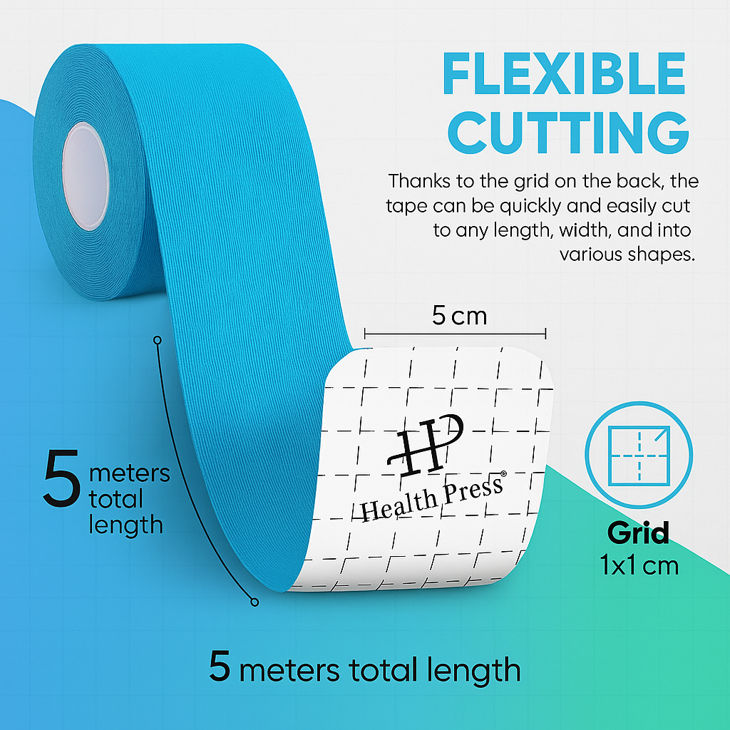 Health Press Dermatest Kinesiology Tape – 2 Waterproof Rolls