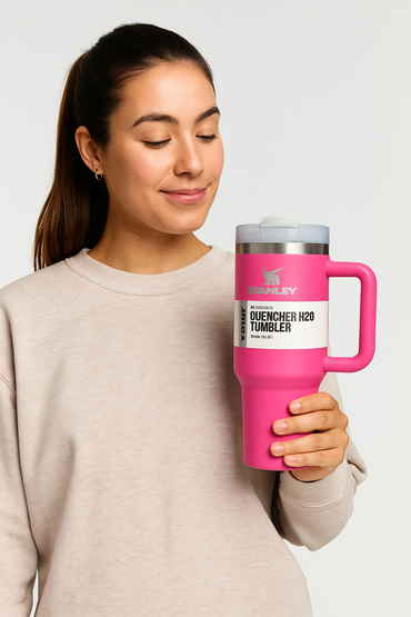 Hot Pink original Stanley Quencher Tumbler Cup with Comfortable Handle.