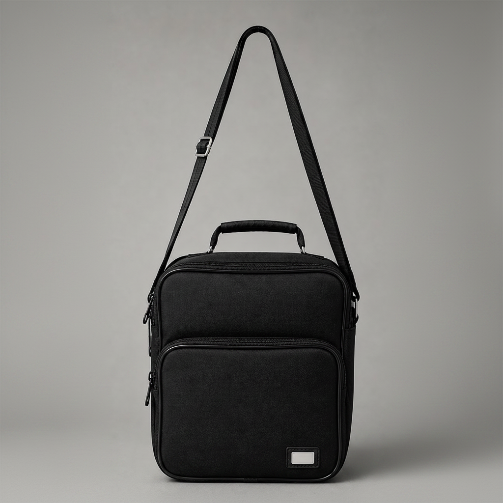 A4 Flight Shoulder Bag – Black Adjustable Crossbody Travel Bag