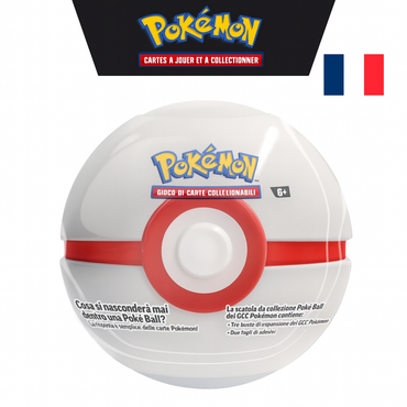 Pokémon collectible card game container with Poké Ball design on a white background