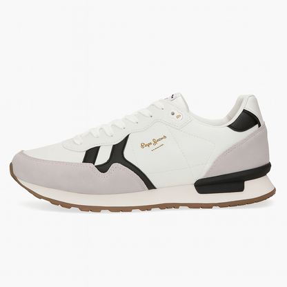Pepe Jeans Brit Supra Men's Casual White Leather Sneakers with Treaded Sole