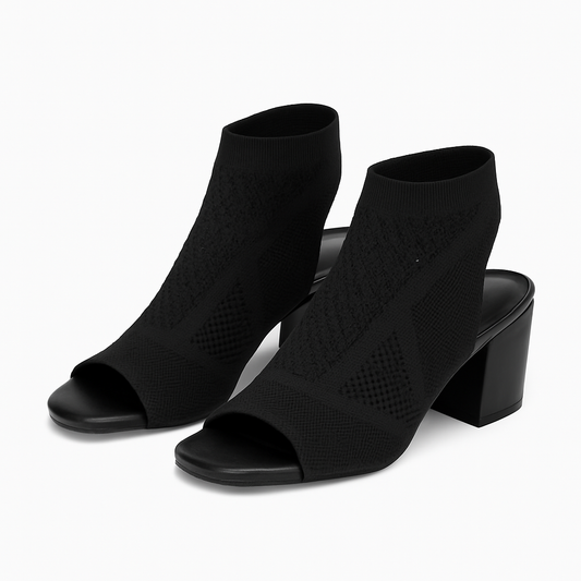Women's Knit Chunky Block Heel Sandals with Slingback Peep Toe