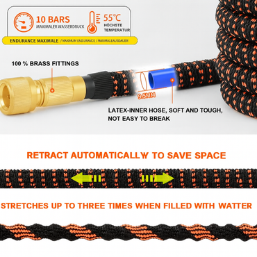 30‑Meter Expandable Garden Hose with 10 Spray Modes, Brass Connectors