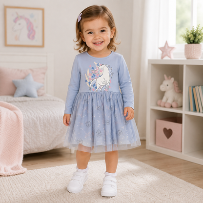 Disney Girls' Frozen Long Sleeve Tulle Skirt Dress