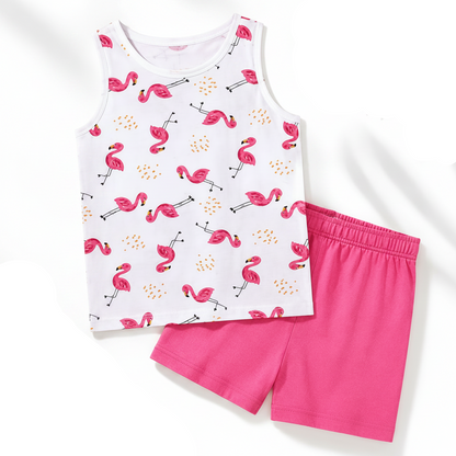 Lupilu Girls' Sleeveless Pajamas Shorts 100% Cotton Flamingos
