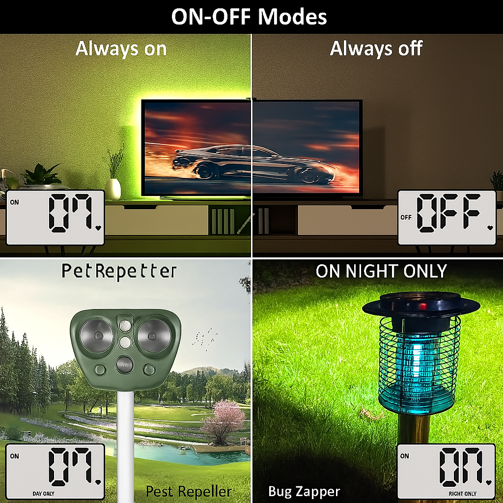 NOVKIT Outdoor Digital Timer Socket: Smart Interval Cycle & Light Sensor Activated