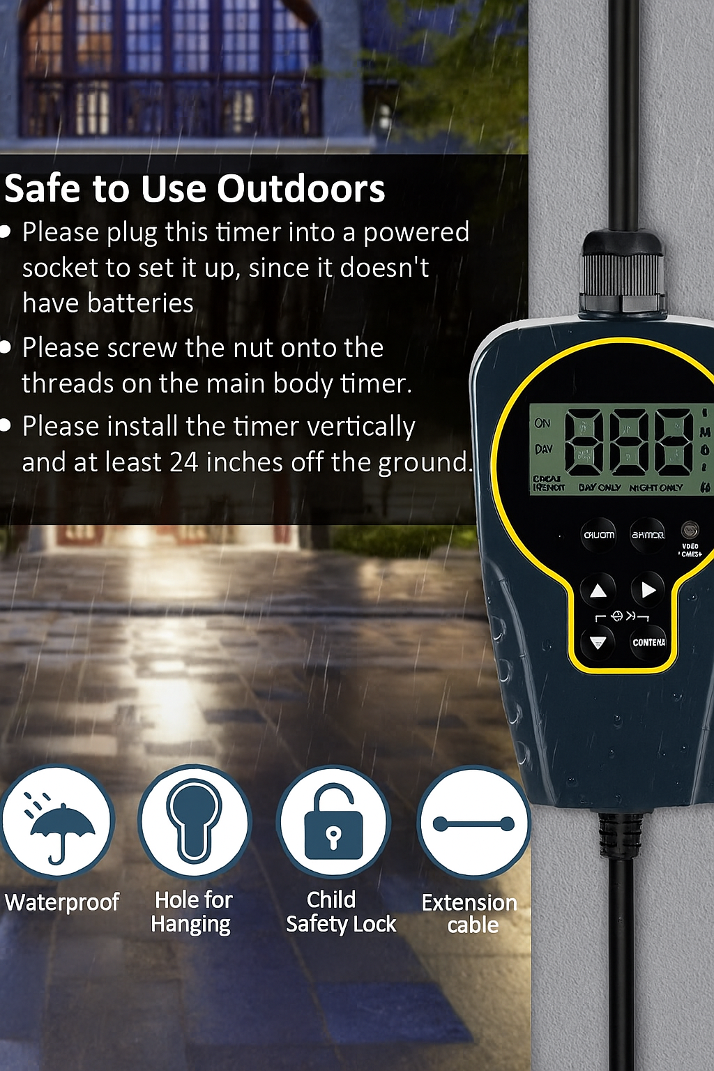 NOVKIT Outdoor Digital Timer Socket: Smart Interval Cycle & Light Sensor Activated