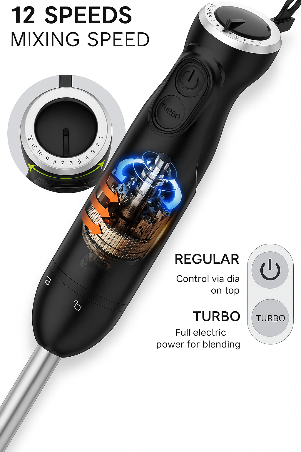 Powerful 1000W Stainless Steel Immersion Blender for Smoothies, Soups, Baby Food