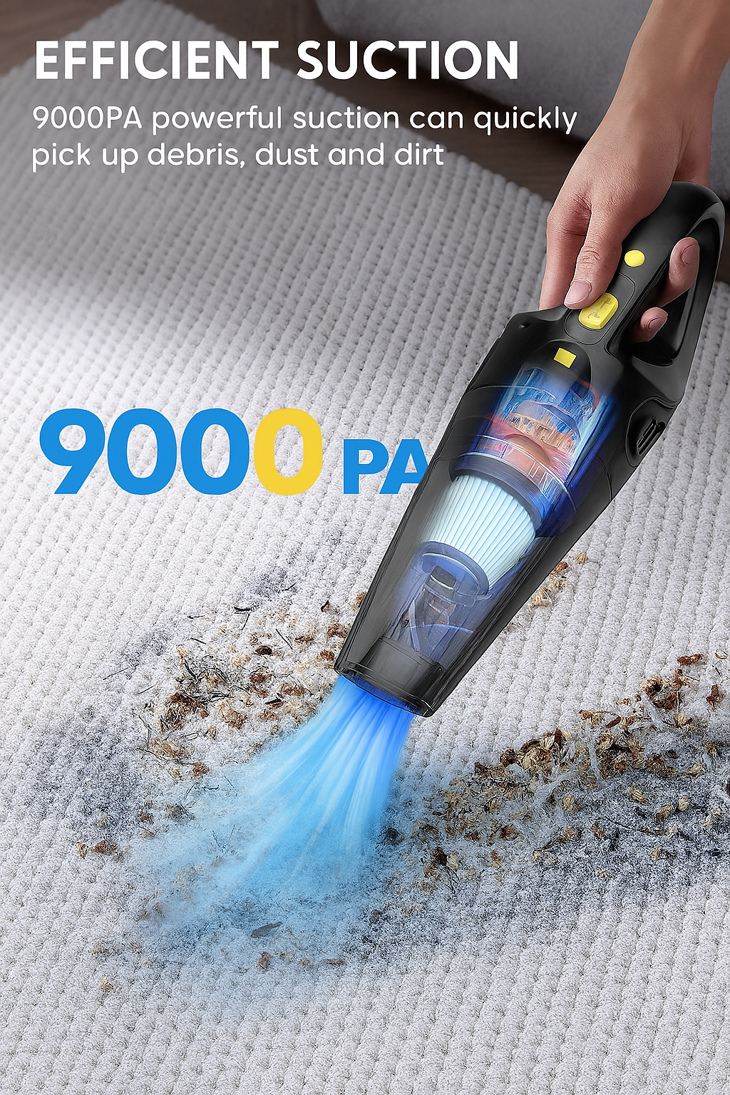 Uythumidid HS6 Portable Handheld Cordless Car Vacuum Cleaner with LED Lights