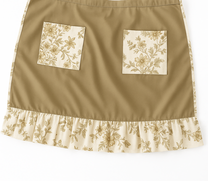 Floral Ruffle Hem Kitchen Apron with Dual Pockets