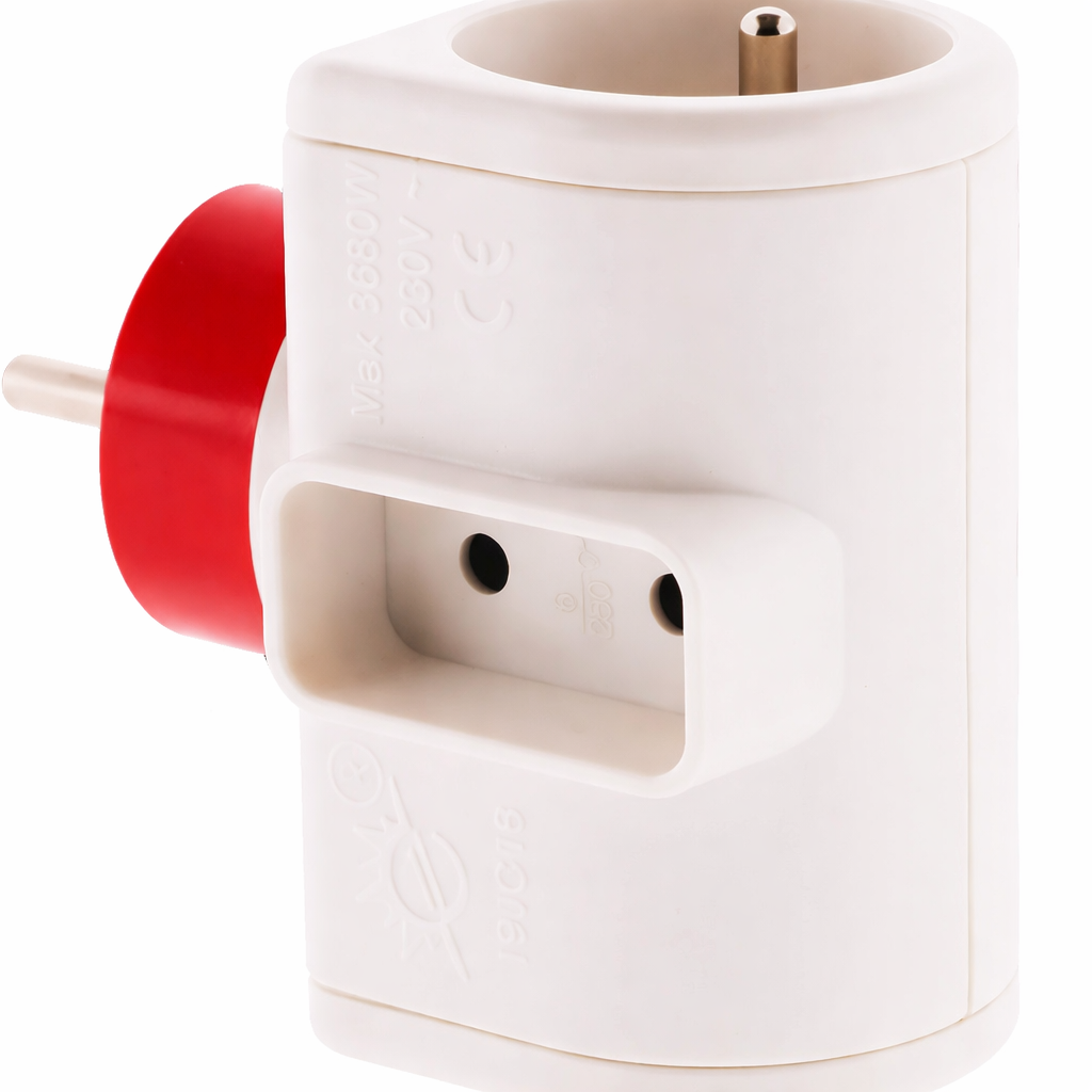 Zenitech Rotating 3-Outlet Power Strip – 2x16A + 1x6A, White