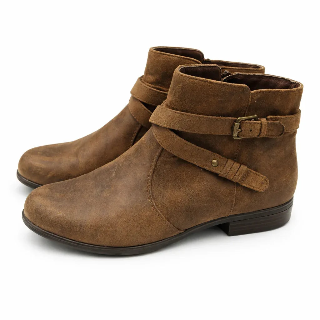 YUU Women's Leather Booties with Buckle Detail - Gomix Brands Outlet