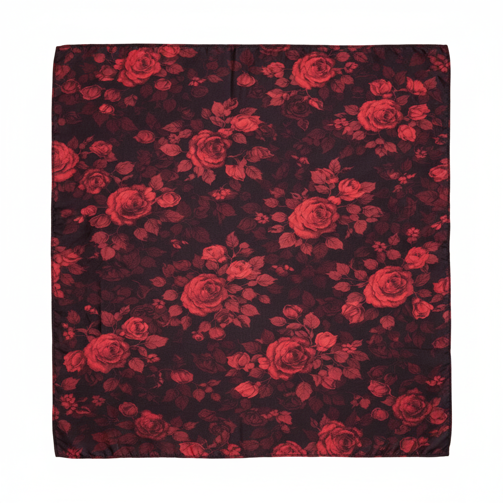 AEJ Black - Red Floral Pattern Matte Pocket Square - Double Face